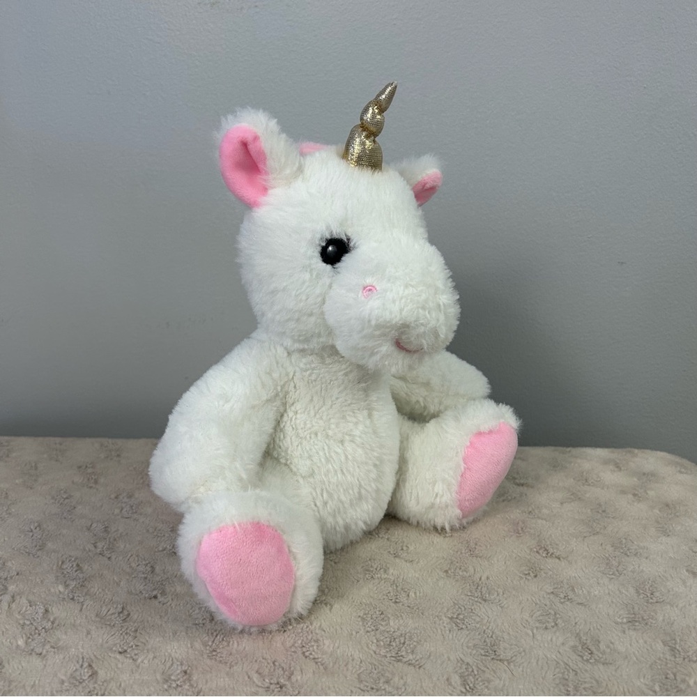Naturally Kids White Unicorn Plush Stuffed Animal Toy Pink Gold Horn